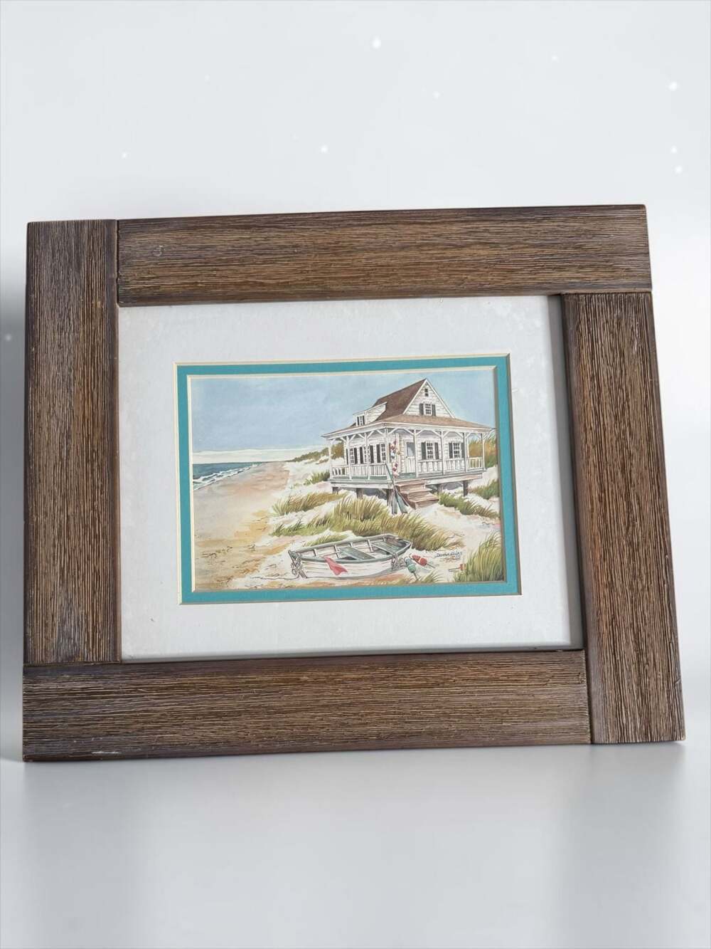 Donna Elias By The Seaside 'Beach House and Boat' Framed Watercolor Print Mini